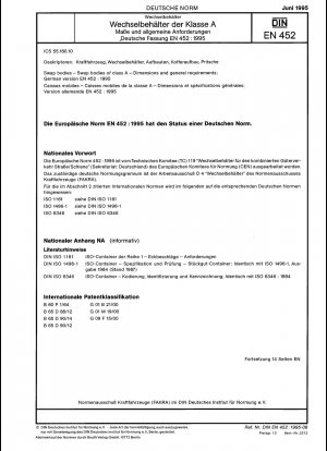 Wechselbehälter - Wechselbehälter der Klasse A - Maße und allgemeine Anforderungen; Deutsche Fassung EN 452:1995