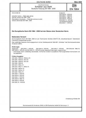 Industriearmaturen - Absperrschieber aus Stahl; Deutsche Fassung EN 1984:2000