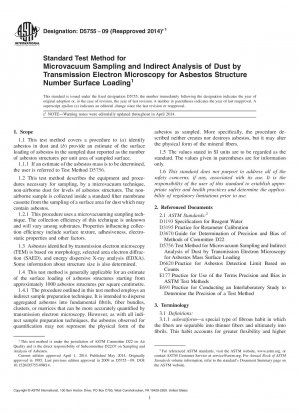 Standardtestmethode für die Probenahme im Mikrovakuum und die indirekte Analyse von Staub mittels Transmissionselektronenmikroskopie für die Strukturzahl-Oberflächenbeladung von Asbest