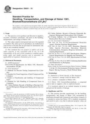 Standardpraxis für Handhabung, Transport und Lagerung von Halon 1301, Bromtrifluormethan (CF3Br)