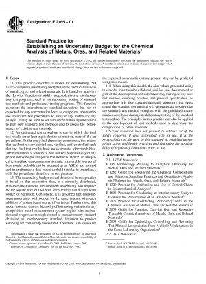 Standardpraxis zur Erstellung eines Unsicherheitsbudgets für die chemische Analyse von Metallen, Erzen und verwandten Materialien (zurückgezogen 2007)
