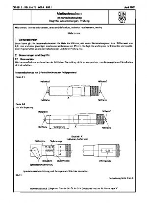 Überprüfung geometrischer Parameter - Mikrometer - Teil 4: Innenmikrometer; Konzepte, Anforderungen, Tests