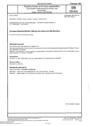 Kunststoffschläuche und Schlauchleitungen – Thermoplastische, textilverstärkte hydraulische Ausführung – Spezifikation; Deutsche Fassung EN 855:1996
