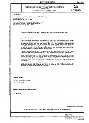 Luft- und Raumfahrtserie; Prüfverfahren für Trockenschmierstoffe; Feststoffgehalt; Deutsche Fassung EN 3030:1994