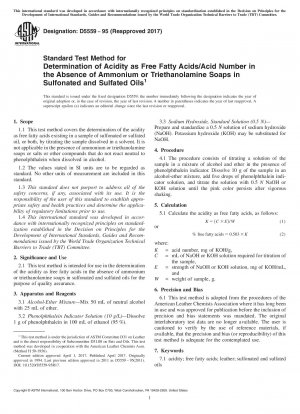 Standardtestmethode zur Bestimmung des Säuregehalts als freie Fettsäuren/Säurezahl in Abwesenheit von Ammonium- oder Triethanolaminseifen in sulfonierten und sulfatierten Ölen