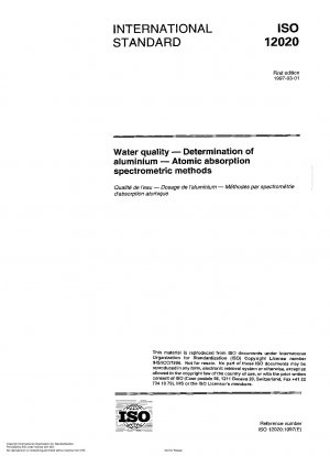 Wasserqualität – Bestimmung von Aluminium – Atomabsorptionsspektrometrische Methoden