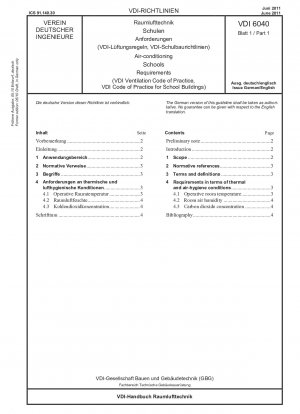 Klimatisierung - Schulen - Anforderungen (VDI-Arbeitsblatt Lüftung, VDI-Arbeitsblatt Schulgebäude)