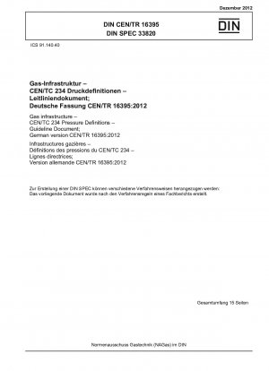 Gasinfrastruktur – CEN/TC 234 Druckdefinitionen – Richtliniendokument; Deutsche Fassung CEN/TR 16395:2012
