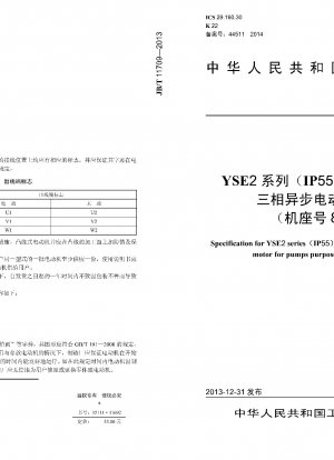 Spezifikation für einen hocheffizienten Dreiphasen-Induktionsmotor der YSE2-Serie (IP55) für Pumpenzwecke (Rahmengröße 80~355)