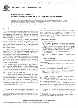Standardspezifikation für Oberflächendiskontinuitäten von Muttern, Zoll- und metrischen Serien
