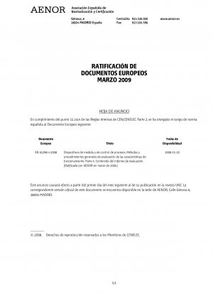 Prozessmess- und -steuergeräte – Allgemeine Methoden und Verfahren zur Leistungsbewertung – Teil 4: Inhalt des Bewertungsberichts (Genehmigt von AENOR im März 2009.)