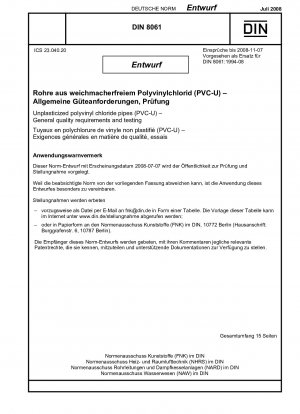 Rohre aus weichmacherfreiem Polyvinylchlorid (PVC-U) – Allgemeine Qualitätsanforderungen, Prüfung