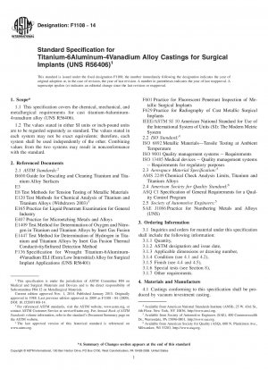Standardspezifikation für Titan-6-Aluminium-4-Vanadium-Legierungsgussteile für chirurgische Implantate (UNS R56406)