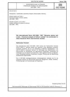 Schleifkörner und Rohmaterial – Chemische Analyse von Siliziumkarbid (ISO 9286:1997)