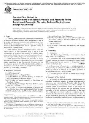 Standardtestmethode zur Messung des Gehalts an Antioxidantien an gehinderten Phenolen und aromatischen Aminen in Nicht-Zink-Turbinenölen durch lineare Sweep-Voltammetrie