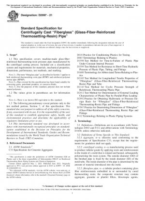 Standardspezifikation für zentrifugal gegossene „Fiberglas“-Rohre (glasfaserverstärktes duroplastisches Harz).
