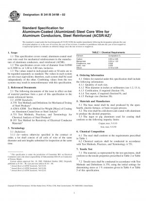 Standardspezifikation für aluminiumbeschichteten (aluminisierten) Stahlkerndraht für Aluminiumleiter, stahlverstärkt (ACSR/AZ) (zurückgezogen 2007)