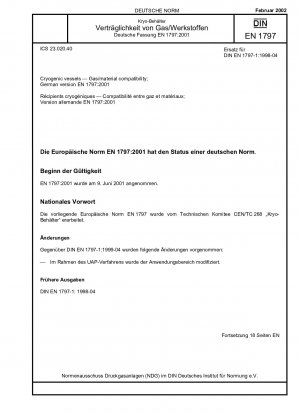 Kryobehälter – Gas-/Materialkompatibilität; Deutsche Fassung EN 1797:2001
