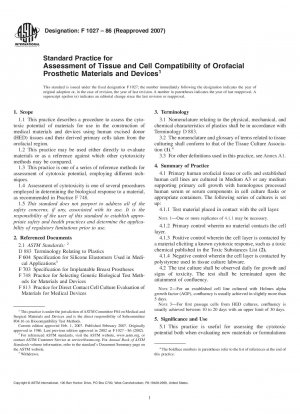 Standardpraxis zur Beurteilung der Gewebe- und Zellkompatibilität von orofazialen Prothesenmaterialien und -geräten