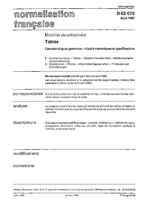 Objektmöbel - Tische - Allgemeine Eigenschaften - Mechanische Tests und Spezifikationen