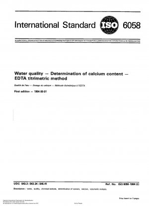 Wasserqualität; Bestimmung des Kalziumgehalts; EDTA-titrimetrische Methode
