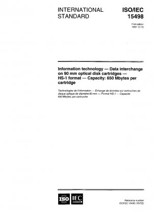 Informationstechnologie – Datenaustausch auf 90-mm-Kassetten für optische Datenträger – HS-1-Format – Kapazität: 650 MB pro Kassette