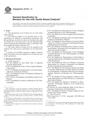 Standardspezifikation für Benzol zur Verwendung mit Katalysatoren auf Zeolithbasis
