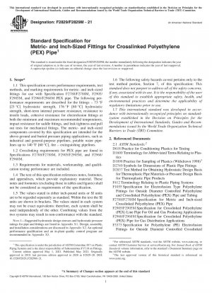 Standardspezifikation für metrische und zöllige Fittings für Rohre aus vernetztem Polyethylen (PEX).