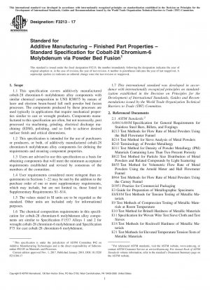 Standard für additive Fertigung – Fertigteileigenschaften – Standardspezifikation für Kobalt-28-Chrom-6-Molybdän mittels Pulverbettfusion