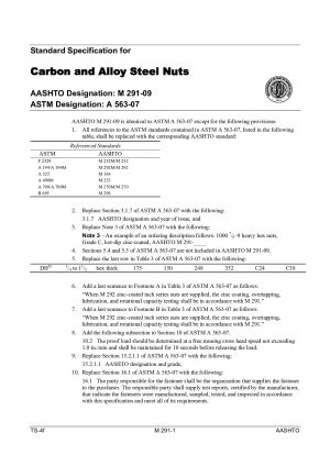 TS-4f M 291-1 AASHTO-Standardspezifikation für Muttern aus Kohlenstoff- und legiertem Stahl