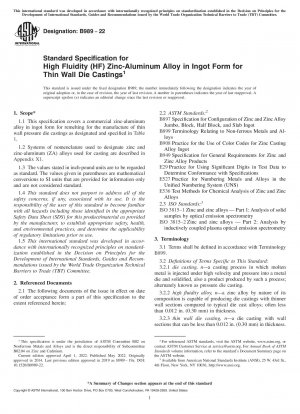 Standardspezifikation für hochflüssige (HF) Zink-Aluminium-Legierung in Barrenform für dünnwandige Druckgussteile