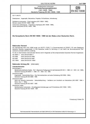 Ophthalmologische Instrumente – Sehzeichenprojektoren (ISO 10938:1998); Deutsche Fassung EN ISO 10938:1998