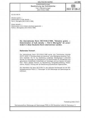 Schleifkörner – Bestimmung der Schüttdichte – Teil 2: Mikrokörner (ISO 9136-2:1999)
