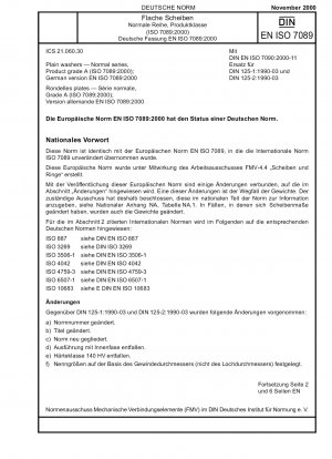 Unterlegscheiben – Normalserie, Produktklasse A (ISO 7089:2000); Deutsche Fassung EN ISO 7089:2000