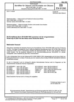 Elektroakustik – Oktavband- und Teiloktavbandfilter (IEC 61260:1995 + A1:2001); Deutsche Fassung EN 61260:1995 + A1:2001