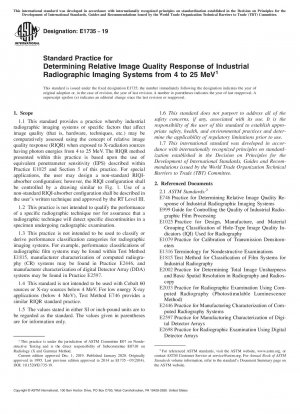 Standardpraxis zur Bestimmung der relativen Bildqualitätsreaktion industrieller radiografischer Bildgebungssysteme von 4 bis 25 MeV