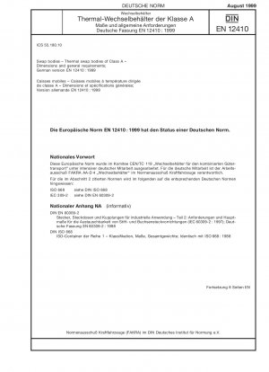 Wechselbehälter - Thermo-Wechselbehälter der Klasse A - Abmessungen und allgemeine Anforderungen; Deutsche Fassung EN 12410:1999