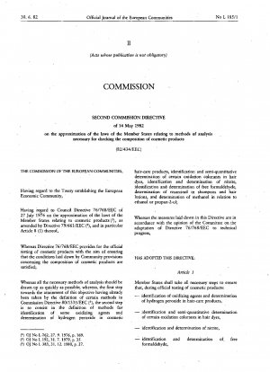 Zweite Richtlinie der Kommission zur Angleichung der Rechtsvorschriften der Mitgliedstaaten über die zur Überprüfung der Zusammensetzung kosmetischer Mittel erforderlichen Analysemethoden ((geändert durch 90/207/EWG))