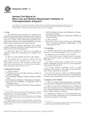 Standardtestmethode zur Validierung der Massenverlust- und Rückstandsmessung von thermogravimetrischen Analysatoren