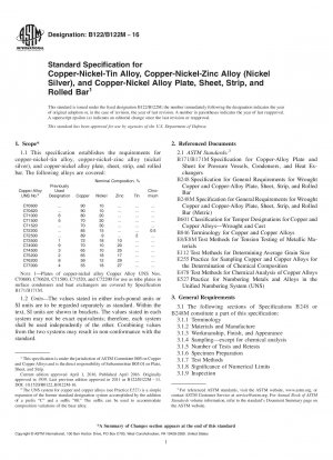 Standardspezifikation für Platten, Bleche, Bänder und Walzstäbe aus Kupfer-Nickel-Zinn-Legierungen, Kupfer-Nickel-Zink-Legierungen (Neusilber) und Kupfer-Nickel-Legierungen