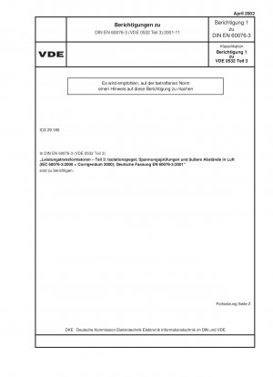 Berichtigungen zu DIN EN 60076-3 (VDE 0532 Teil 3):2001-11