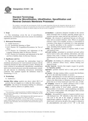 Standardterminologie für Mikrofiltration, Ultrafiltration, Nanofiltration und Umkehrosmose-Membranprozesse