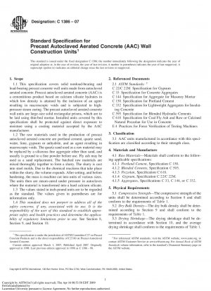 Standardspezifikation für vorgefertigte Wandbaueinheiten aus autoklaviertem Porenbeton (AAC).