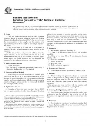 Standardtestmethode für das Probenahmeprotokoll für die TCLP-Prüfung von Behälterglaswaren