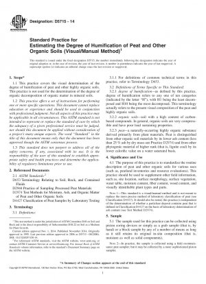 Standardverfahren zur Schätzung des Humifizierungsgrads von Torf und anderen organischen Böden (visuelle/manuelle Methode)