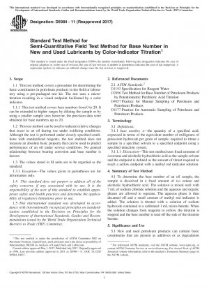 Standardtestmethode für semiquantitative Feldtestmethode für die Basenzahl in neuen und gebrauchten Schmierstoffen durch Farbindikatortitration