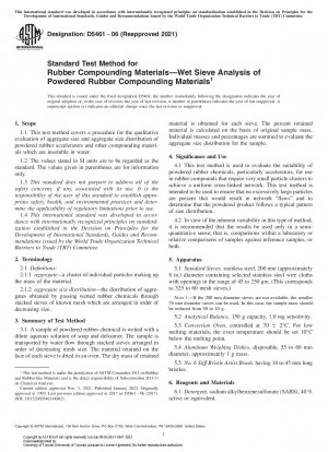 Standardtestmethode für Gummimischungsmaterialien – Nasssiebanalyse von pulverförmigen Gummimischungsmaterialien
