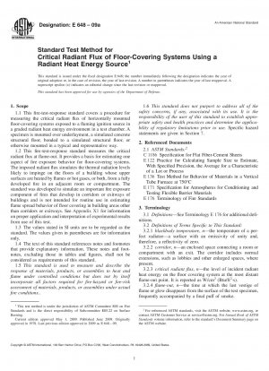 Standardtestverfahren für den kritischen Strahlungsfluss von Bodenbelagssystemen unter Verwendung einer Strahlungswärmeenergiequelle