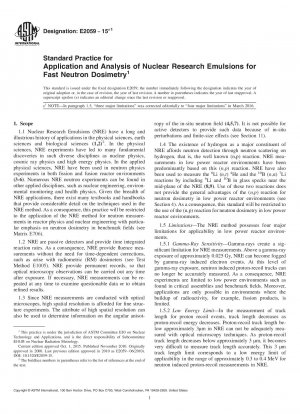 Standardpraxis für die Anwendung und Analyse von Kernforschungsemulsionen für die Dosimetrie schneller Neutronen