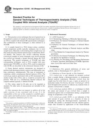 Standardpraxis für allgemeine Techniken der thermogravimetrischen Analyse (TGA) in Verbindung mit der Infrarotanalyse (TGA/IR)